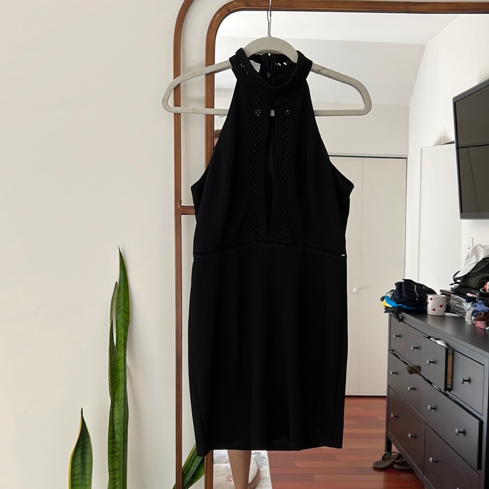 Black mini dress with deep v